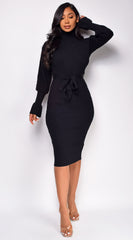 Sabriana High Neck Midi Dress - Black