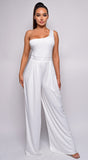Inessa Off White One Shoulder Pleated Jumpsuit