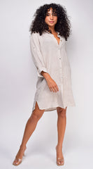 Sariyah Beige Linen Tunic Shirt Dress