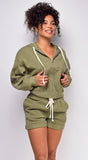 Rest Day Olive Green Fleece Zip Up Hoodie Set