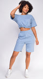 Nia Blue Crop Drawstring Top And Short Set