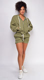 Rest Day Olive Green Fleece Zip Up Hoodie Set