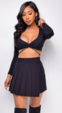 Lindy Black Long Sleeve Front Twist Crop Top