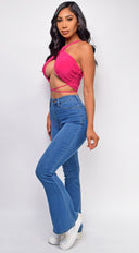 Galia Fuchsia Pink Halter Top close-up of halter neckline