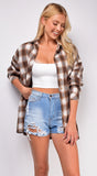 August Brown Flannel Plaid Oversized Shirt
