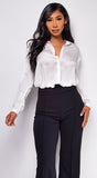 Serilda White Button Down Collared Blouse Top