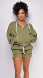 Rest Day Olive Green Fleece Zip Up Hoodie Set