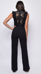 Vanna Black Crochet Flared Leg Jumpsuit