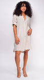 Sariyah Beige Linen Tunic Shirt Dress