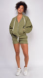Rest Day Olive Green Fleece Zip Up Hoodie Set