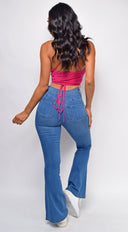 Galia Fuchsia Pink Halter Top back view on model