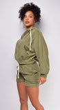 Rest Day Olive Green Fleece Zip Up Hoodie Set