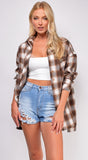 August Brown Flannel Plaid Oversized Shirt