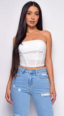 Araminta White Bandeau Mesh Corset Top