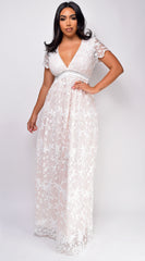 Sumaya Off White Peach Lace Maxi Dress