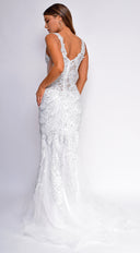 Flynn White Beaded Gown