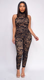 Maddie Black Mock Neck Lace Jumpsuit