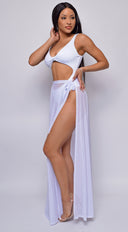 Skyros White Mesh Maxi Wrap Cover-Up Skirt back view on model