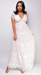 Sumaya Off White Peach Lace Maxi Dress