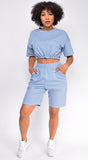 Nia Blue Crop Drawstring Top And Short Set