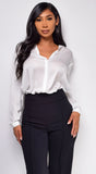 Serilda White Button Down Collared Blouse Top