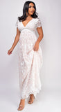 Sumaya Off White Peach Lace Maxi Dress