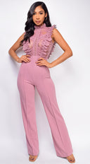 Vanna Crochet Flared leg Jumpsuit - Mauve Pink