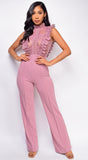 Vanna Mauve Pink Crochet Flared leg Jumpsuit