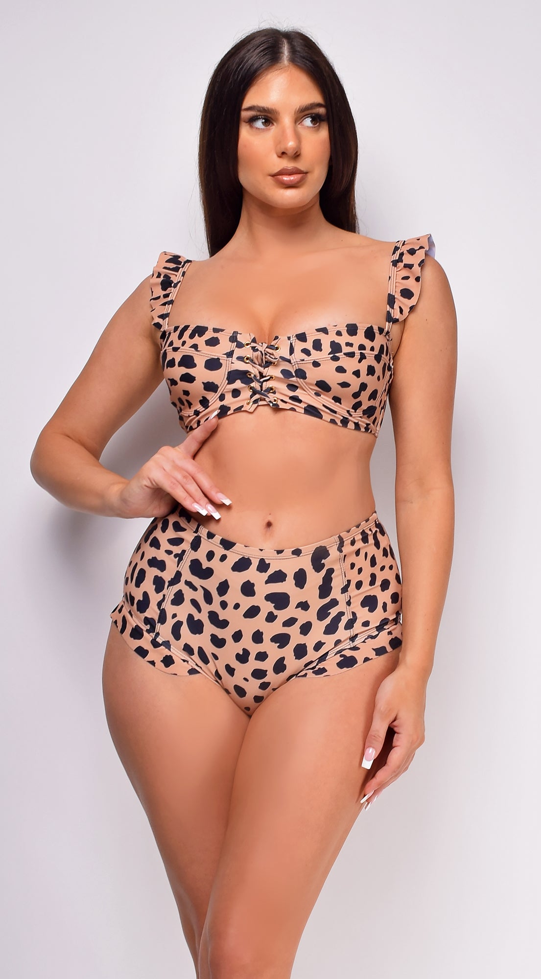 Unaya Beige Leopard Print High Waist Bikini