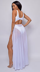 Skyros White Mesh Maxi Wrap Cover-Up Skirt close-up of mesh panel detail