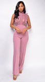 Vanna Mauve Pink Crochet Flared leg Jumpsuit