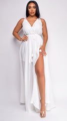 Cabana White Ruffle Detail Slit Maxi Dress