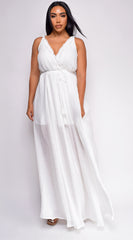 Cabana White Ruffle Detail Slit Maxi Dress