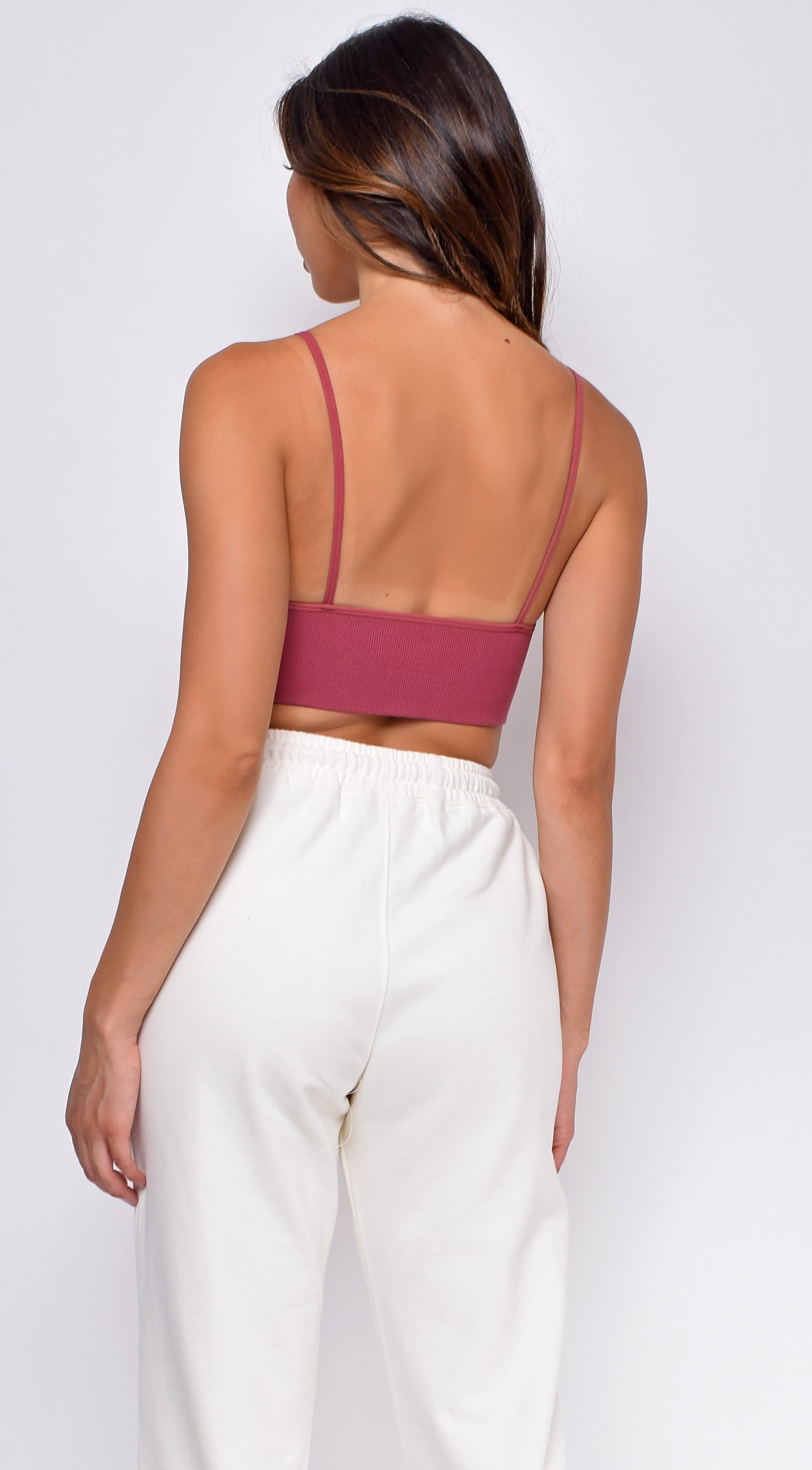 Luca Maroon Red Seamless Ribbed Spaghetti Strap Brami