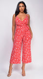 All This Time Red White Floral Print Surplice Jumpsuit