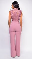 Vanna Crochet Flared leg Jumpsuit - Mauve Pink