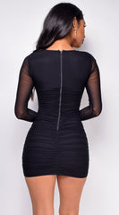 Nathalia Black Bustier Mesh Ruched Dress