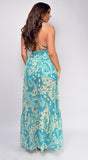 Zenni Blue Green Multi Color Print Ruffle Maxi Dress