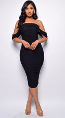 Kat Mesh Off Shoulder Dress - Black