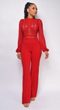 Nerine Red Crochet Lace Mesh Jumpsuit