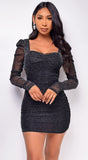 Danica Black Sparkle Lurex Ruched Dress
