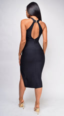Winslow Black High Neck Side Slit Bandage Dress