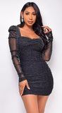 Danica Black Sparkle Lurex Ruched Dress