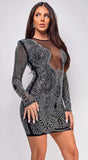 Nuria Black Mesh Rhinestone Mini Dress