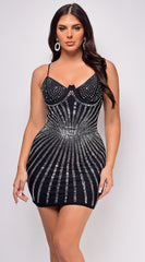 Brea Black Rhinestone Mini Dress