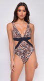 Antigua Brown Pink Leopard Print Cut Out Sides Monokini