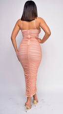 Kana Blush Pink Ruched Mesh Slit Dress