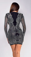 Nuria Black Mesh Rhinestone Mini Dress