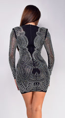 Nuria Black Mesh Rhinestone Mini Dress