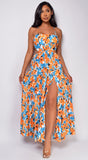 Corinne Blue Orange Floral Print Maxi Dress
